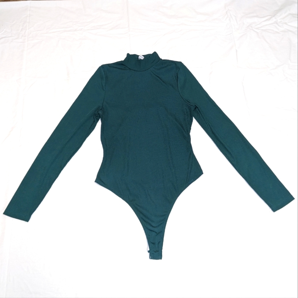ReVamped Mock Neck Deep Green Bodysuit Sz S